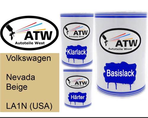 Volkswagen, Nevada Beige, LA1N (USA): 500ml Lackdose + 500ml Klarlack + 250ml Härter - Set, von ATW Autoteile West.